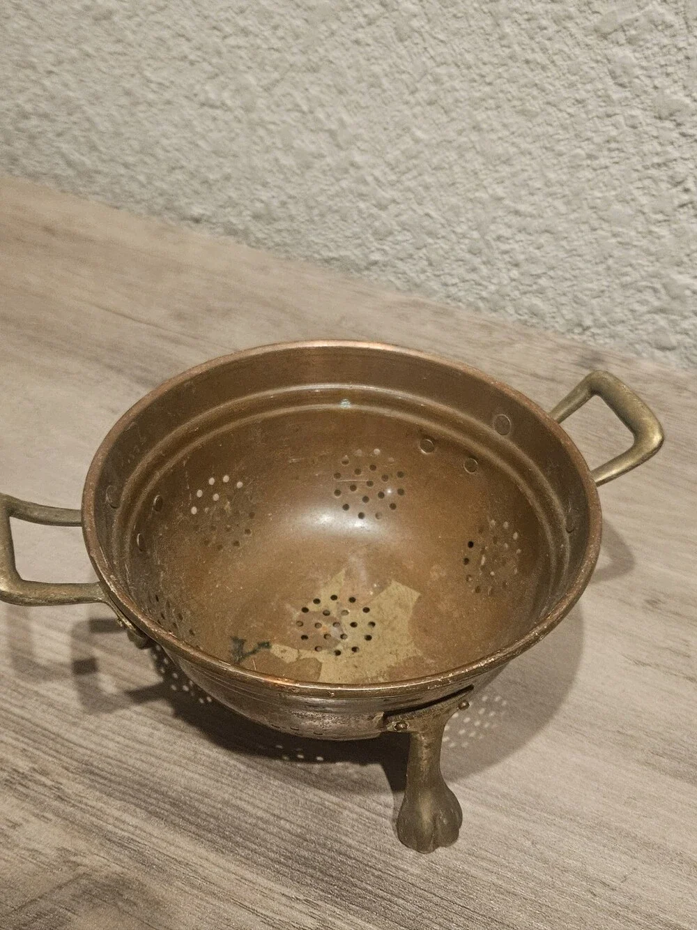 Small Vintage Copper And Brass Collander